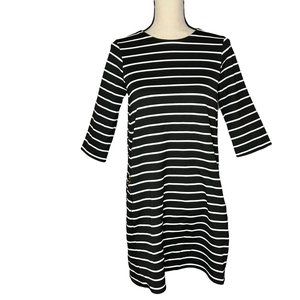 Zara Knit Black White Striped Crew Neck Mini Dress Women's Size Medium M